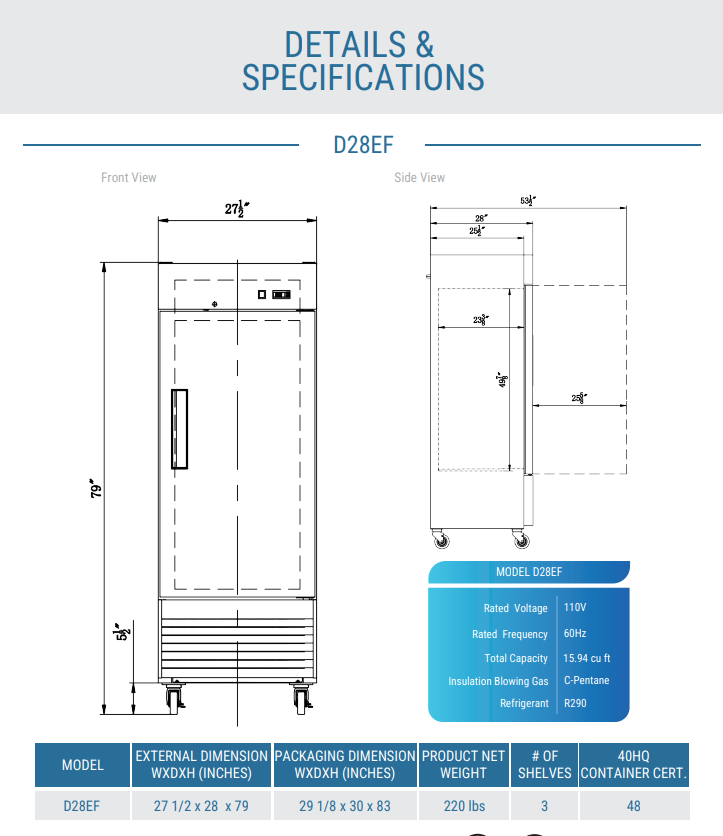 D28EF Compact Single Door Commercial Freezer in Stainless Steel