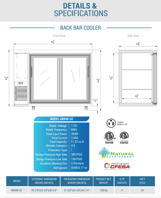 DBB48-S2 2-Door Bar and Beverage Cooler (Sliding Doors)