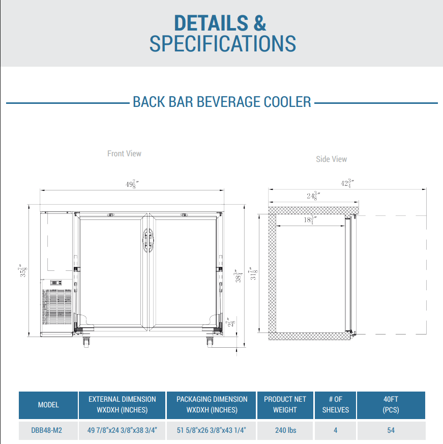 DBB48-M2 2-Door Bar and Beverage Cooler (Solid Doors)