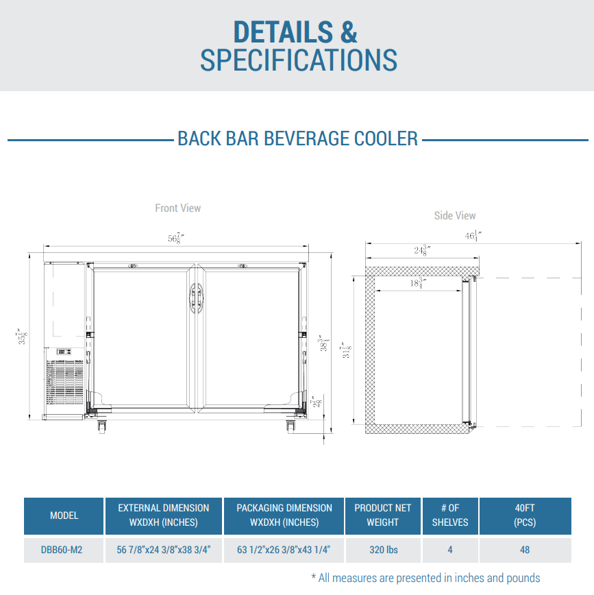 DBB60-M2 2-Door Bar and Beverage Cooler (Solid Doors)