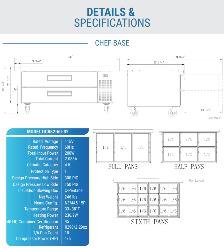 Dukers DCB52-60-D2 60" Chef Base w/ (2) Drawers - 115v