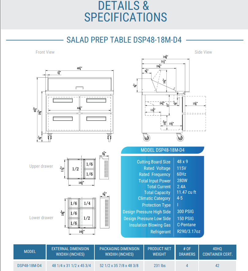 DSP60-24M-S2 2-Door Commercial Food Prep Table Refrigerator in Stainless Steel with Mega Top