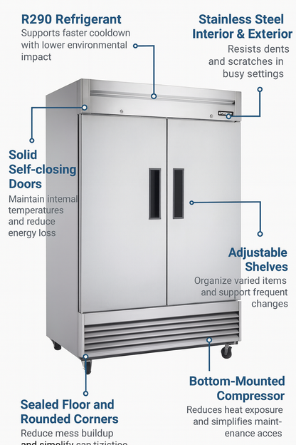 D55AR Commercial 2-Door Top Mount Refrigerator in Stainless Steel