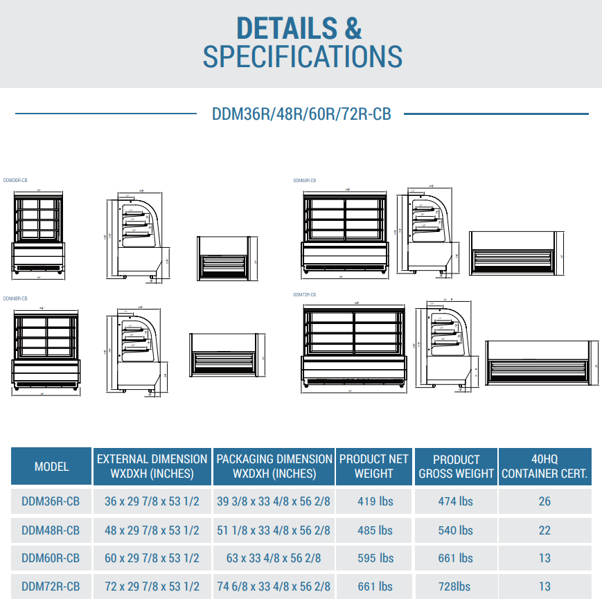 DDM48R-CB Curved Glass 48" Cake Showcase